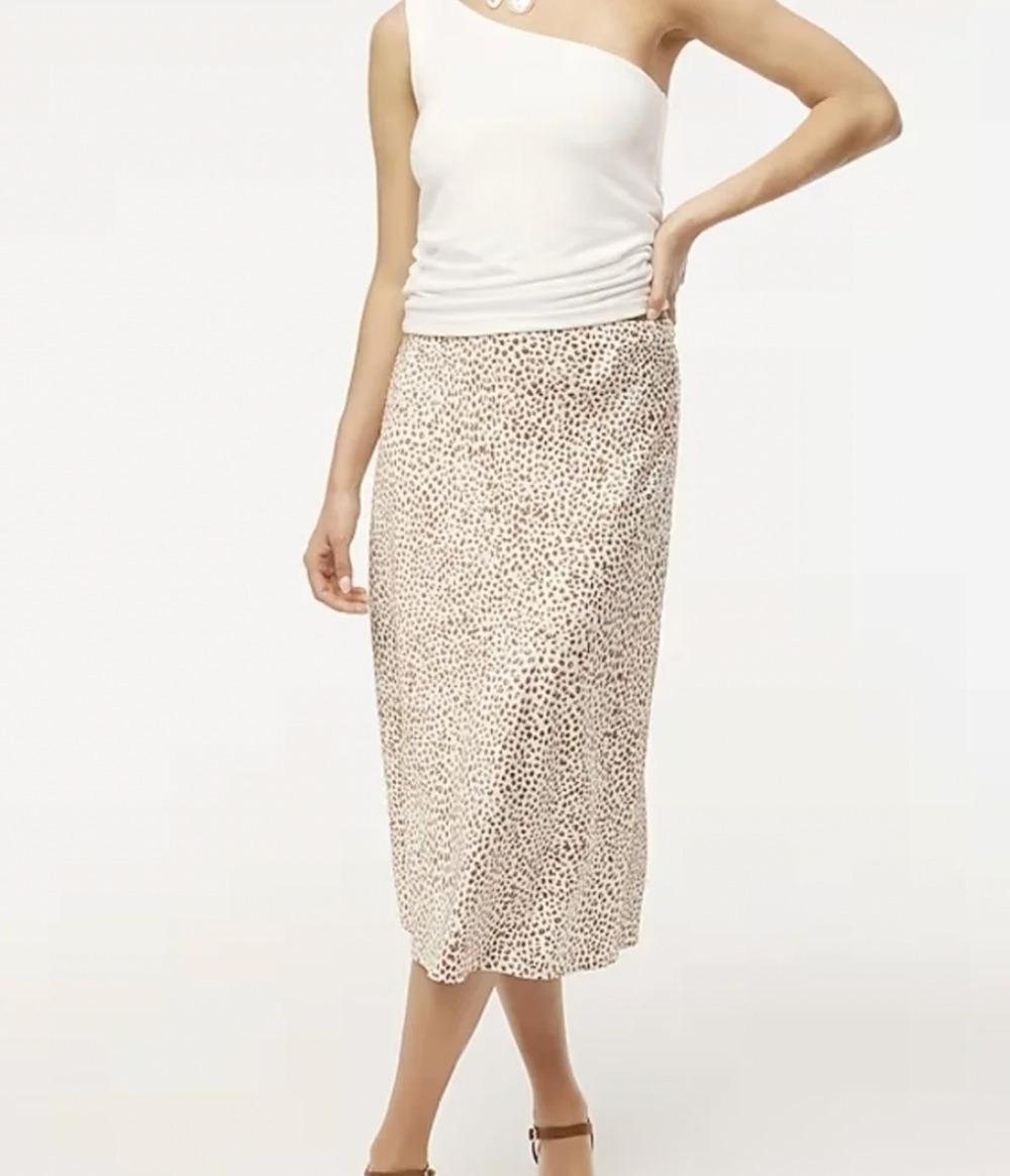 J.Crew Printed Bias Slip Skirt Midi Leopard Print White Ivory Brown Women's m